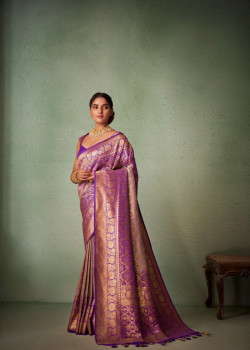 Purple-Gray Raw Silk Zari Bandhani Sarees AF230713