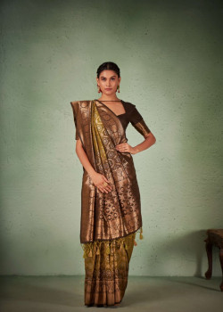 Green Raw Silk Zari Bandhani Sarees AF230714