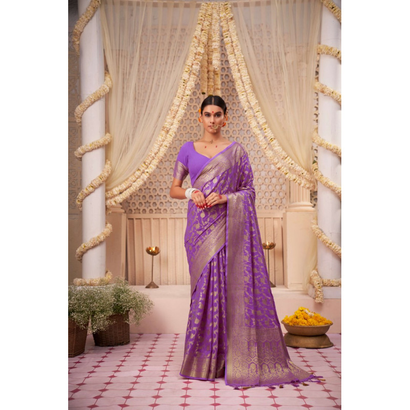 Purple Georgette Zari Banarasi Sarees AF230724