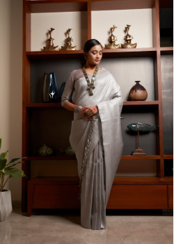 Silver Raw Silk Woven Kanjivaram Sarees AF230509