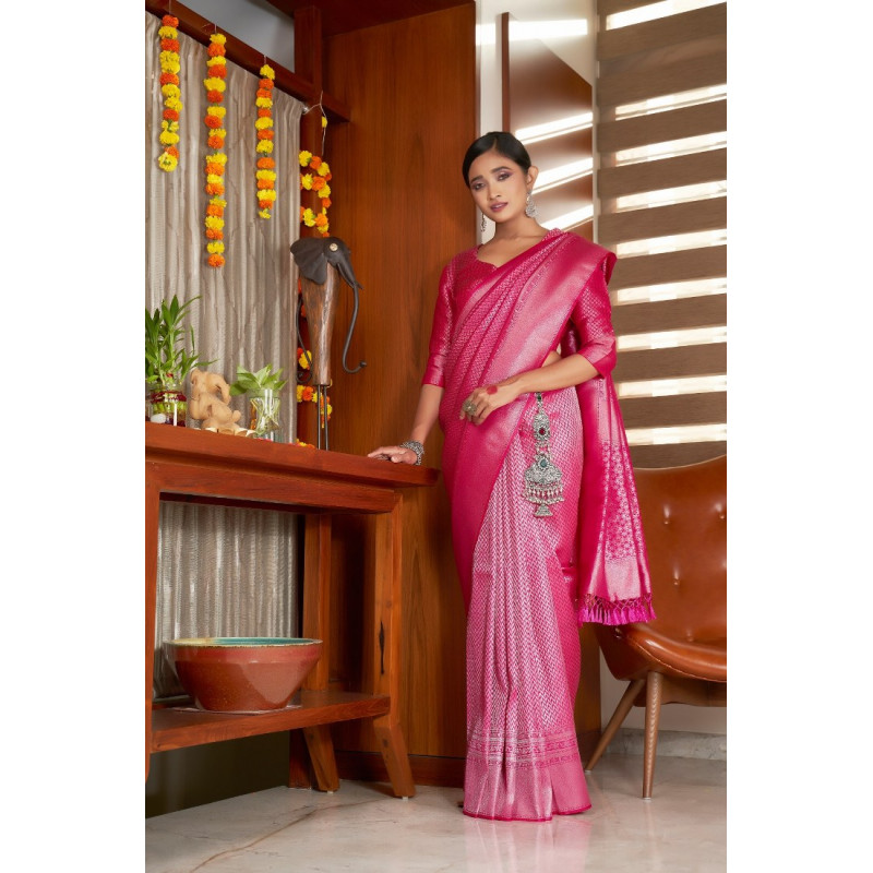 Light Pink Raw Silk Woven Kanjivaram Sarees AF230510