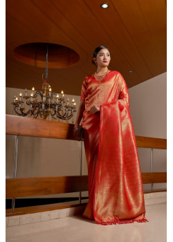 Red Raw Silk Woven Kanjivaram Sarees AF230513
