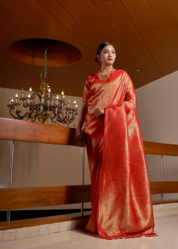 Red Raw Silk Woven Kanjivaram Sarees AF230513