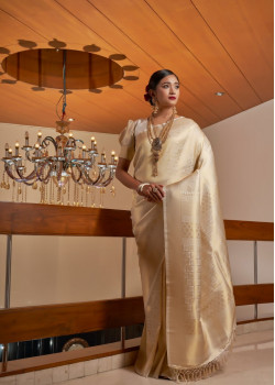 Beige Raw Silk Woven Kanjivaram Sarees AF230514