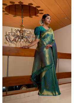 Teal Green Raw Silk Woven Kanjivaram Sarees AF230517