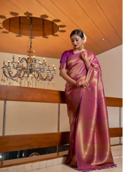 Wine Raw Silk Woven Kanjivaram Sarees AF230518