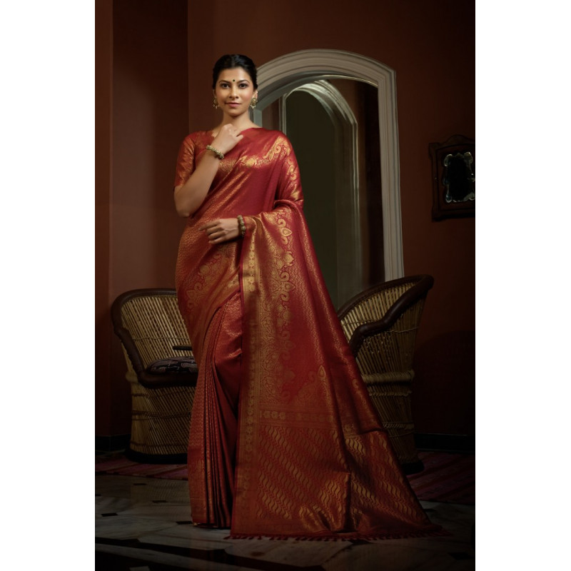 Red Art Silk Woven Kanjivaram Sarees AF230521