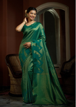 Teal Green Art Silk Woven Kanjivaram Sarees AF230523