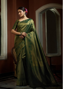 Dark Green Art Silk Woven Kanjivaram Sarees AF230526