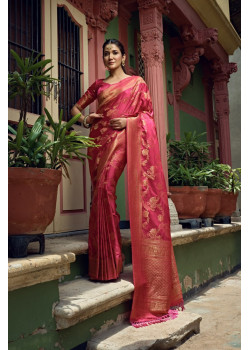Pink Satin Silk Woven Banarasi Sarees AF230529