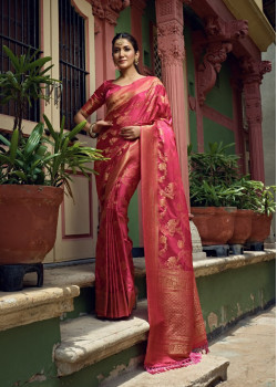 Pink Satin Silk Woven Banarasi Sarees AF230529