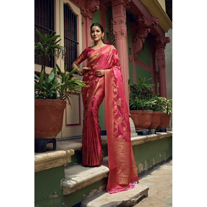 Pink Satin Silk Woven Banarasi Sarees AF230529