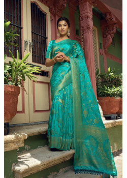 Turquoise Satin Silk Woven Banarasi Sarees AF230532
