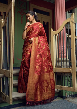 Maroon Satin Silk Woven Banarasi Sarees AF230533