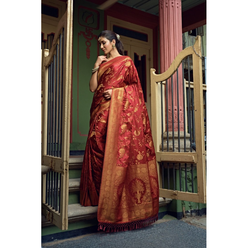Maroon Satin Silk Woven Banarasi Sarees AF230533