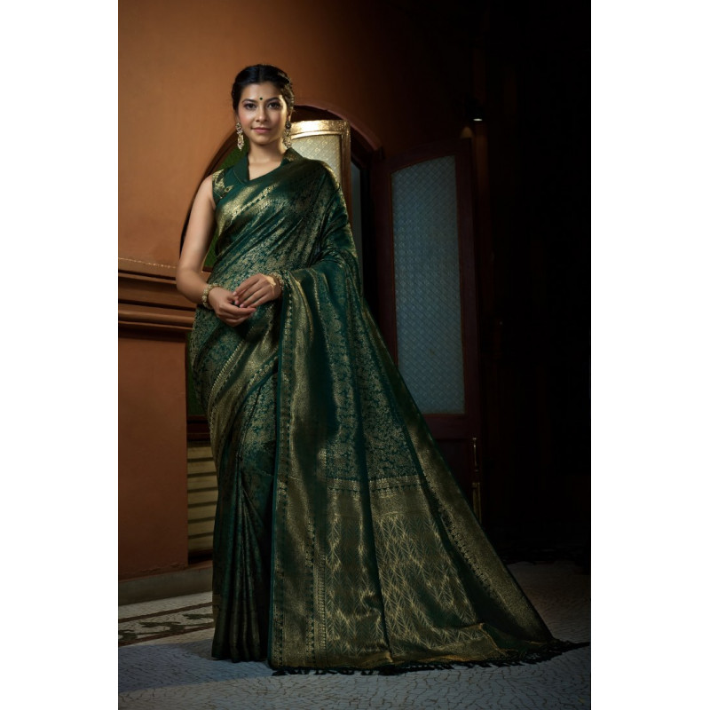 Dark Green Art Silk Woven Kanjivaram Sarees AF230544