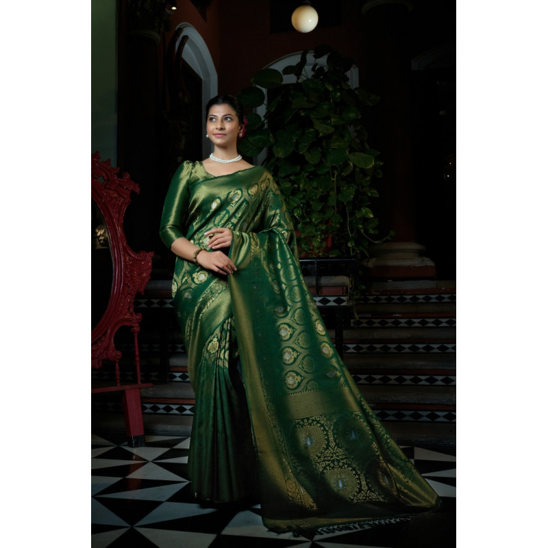 Dark Green Art Silk Woven Kanjivaram Sarees AF230549