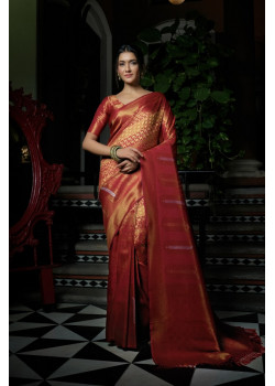 Scarlet Red Art Silk Woven Kanjivaram Sarees AF230550