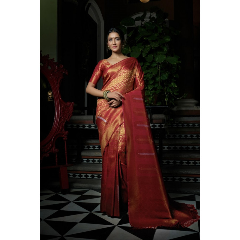 Scarlet Red Art Silk Woven Kanjivaram Sarees AF230550