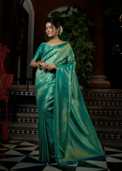 Teal Blue Art Silk Woven Kanjivaram Sarees AF230553