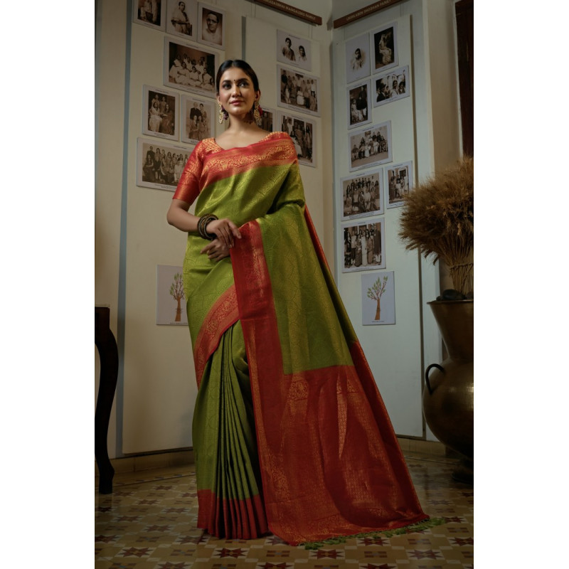 Leaf Green Art Silk Woven Kanjivaram Sarees AF230559