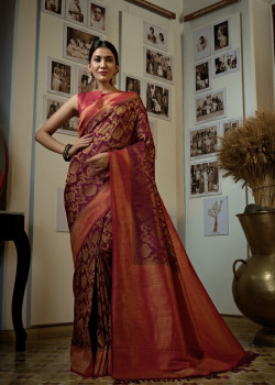 Wine Art Silk Woven Kanjivaram Sarees AF230564