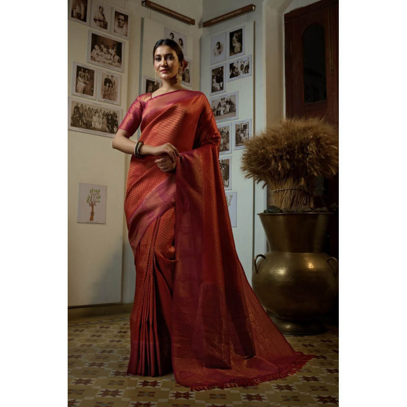 Red Art Silk Woven Kanjivaram Sarees AF230568