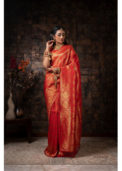 Red Raw Silk Woven Kanjivaram Sarees AF230489