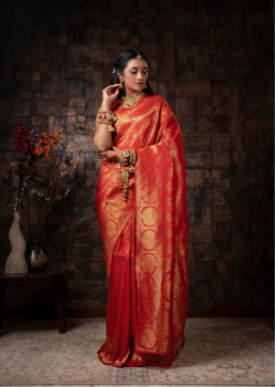 Red Raw Silk Woven Kanjivaram Sarees AF230489