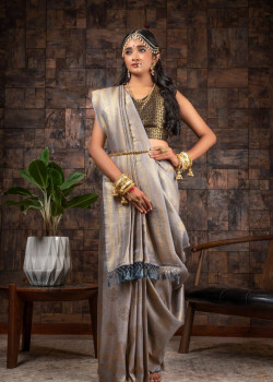 Grey Raw Silk Woven Kanjivaram Sarees AF230493