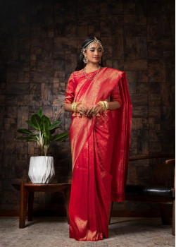 Red Raw Silk Woven Kanjivaram Sarees AF230494