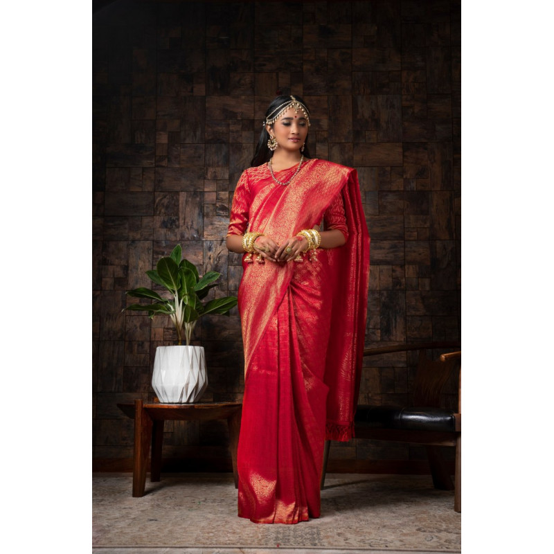 Red Raw Silk Woven Kanjivaram Sarees AF230494