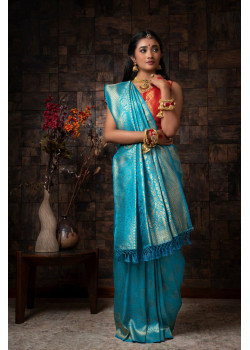 Blue Raw Silk Woven Kanjivaram Sarees AF230497