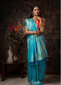 Blue Raw Silk Woven Kanjivaram Sarees AF230497